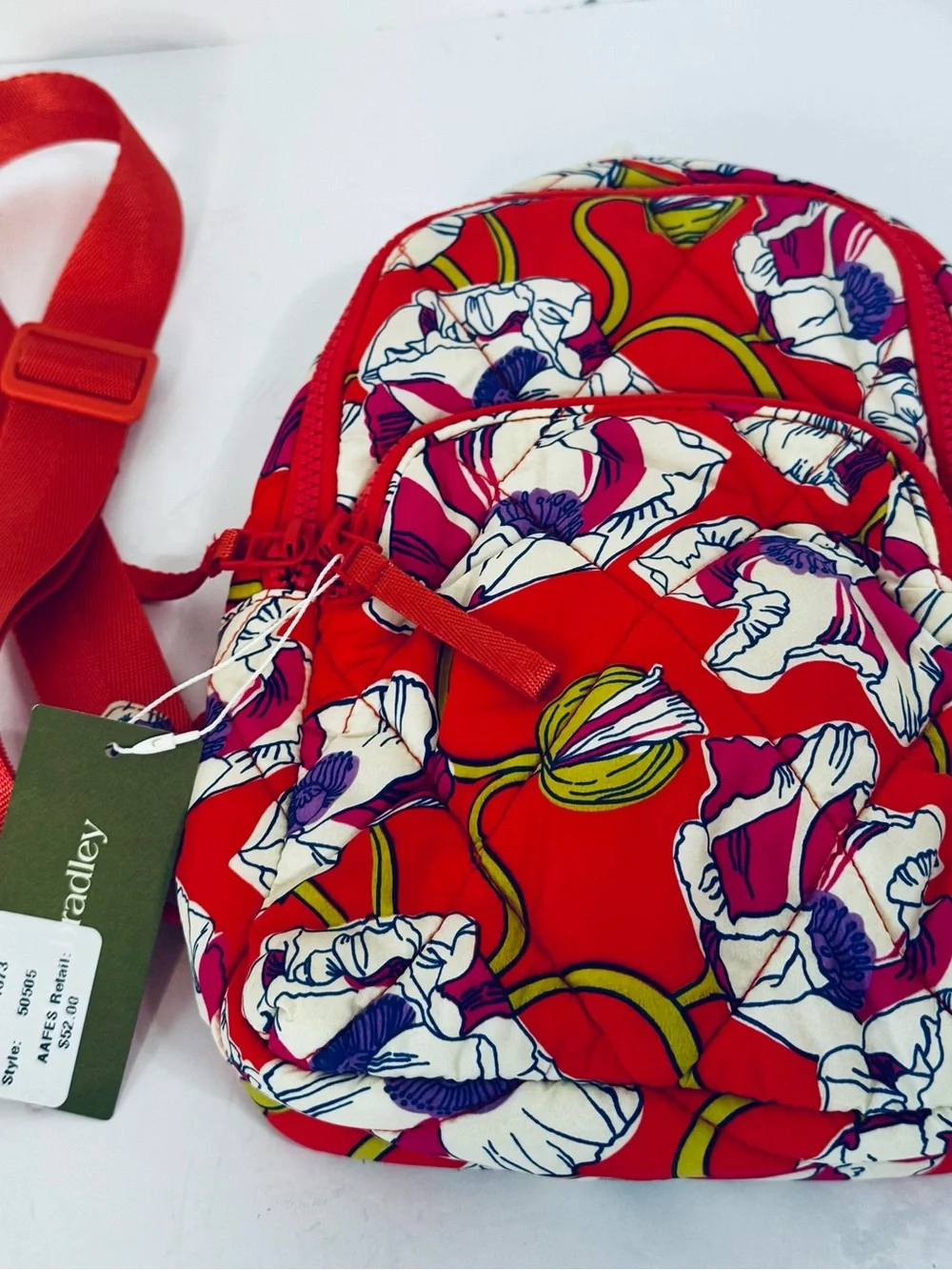 Vera Bradley Coral Red Floral Quilted Backpack